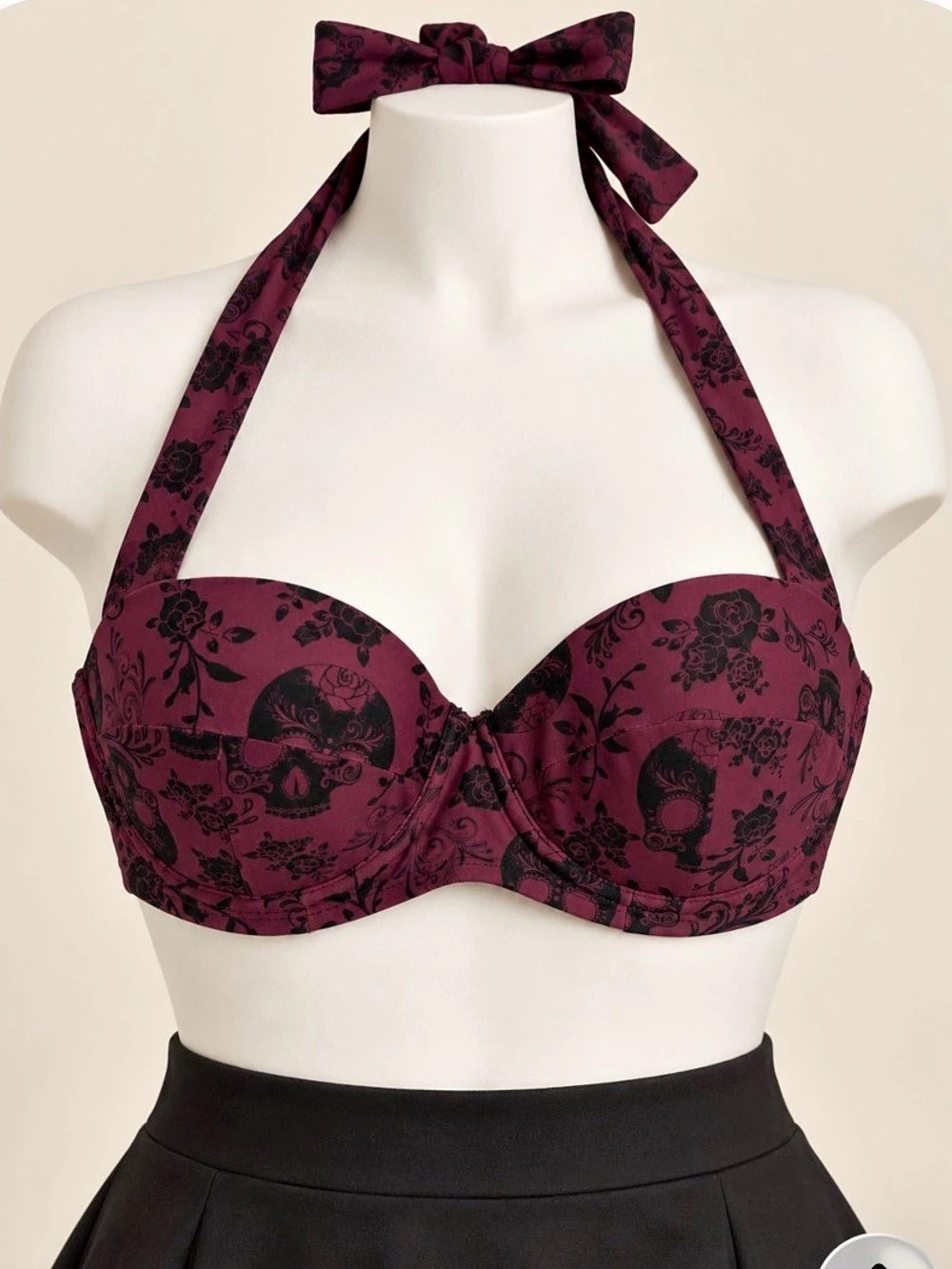 Hot Topic Floral Halter Bikini Top in Purple & Black Size XS Like New